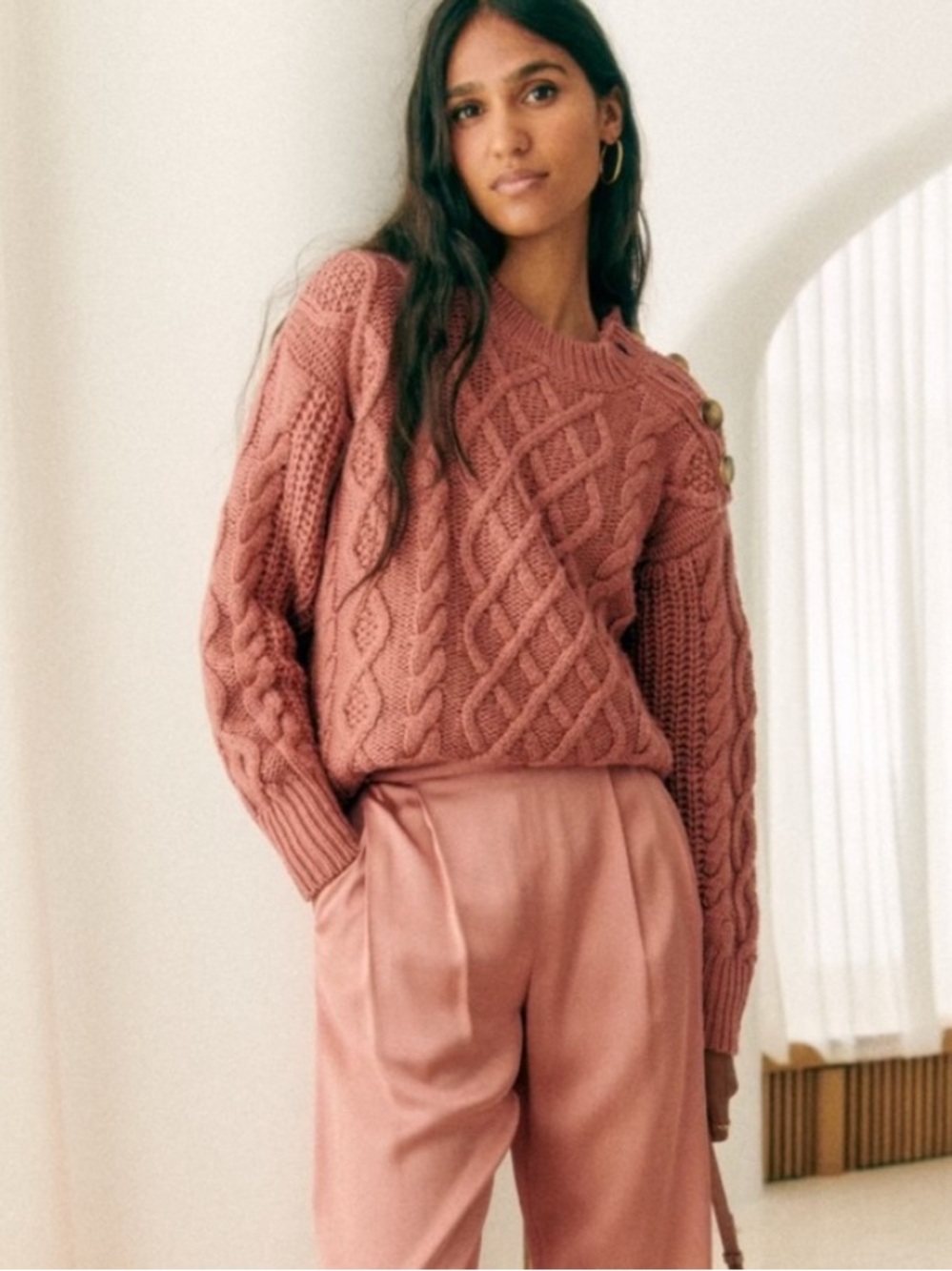 Sezane James Jumper Cotton Chunky Knit Dusty Pink Sweater XS